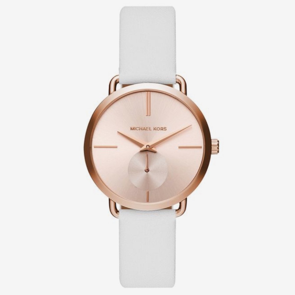 Michael Kors rose gold Portia white leather watch - Picture 2 of 8